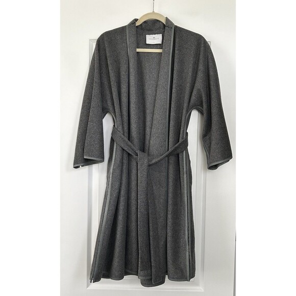 Maskit Wool Cashmere Open Front Jacket Belt Leather Detail Side Pockets Gray - Picture 1 of 15